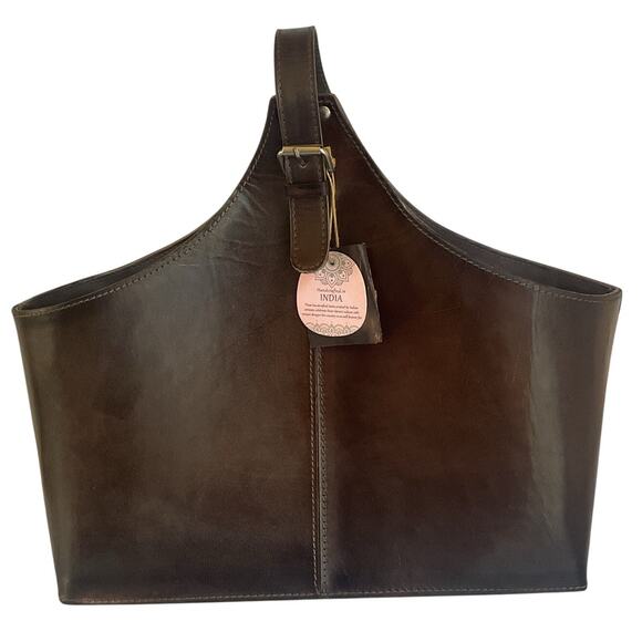 zimlay Handbags - Zimlay Natural Leather Magazine Holder With Belt Strap Handle Handmade